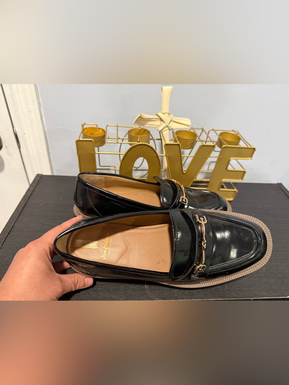 Sam Edelman Black Leather Chunky Loafer with Gold Bit - Picture 2 of 10